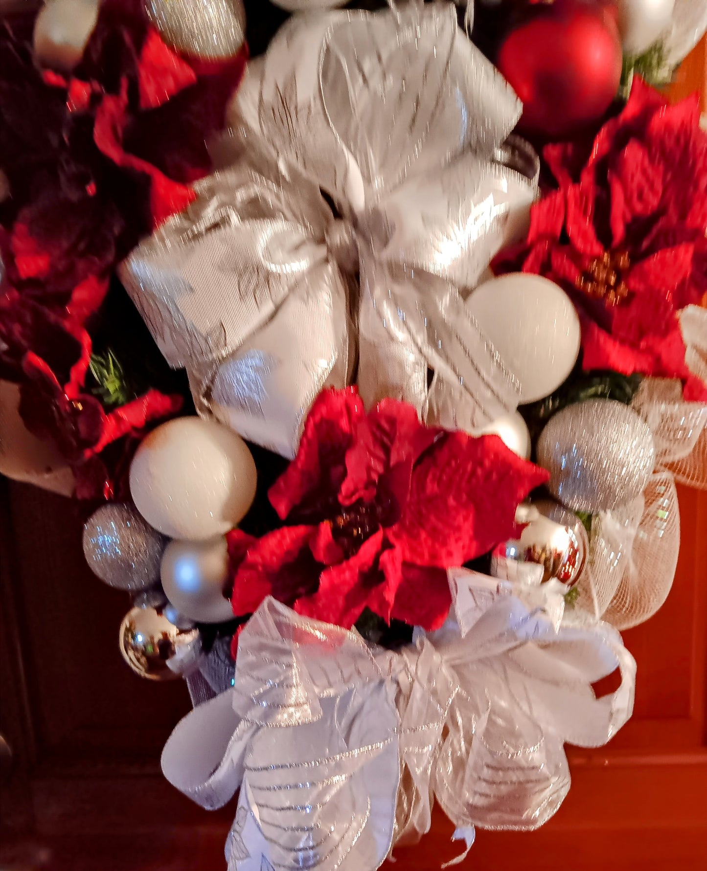 Handmade Wreath- Red, Silver, White