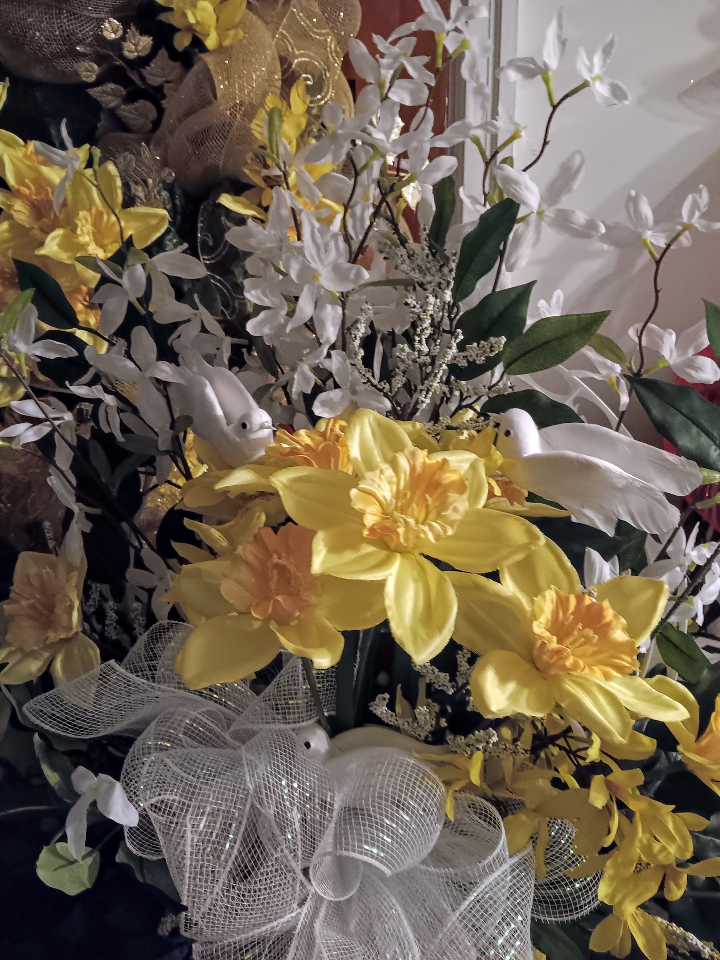 SOLD- One of a kind Handmade Wreath- Yellow Flowers, White Dove