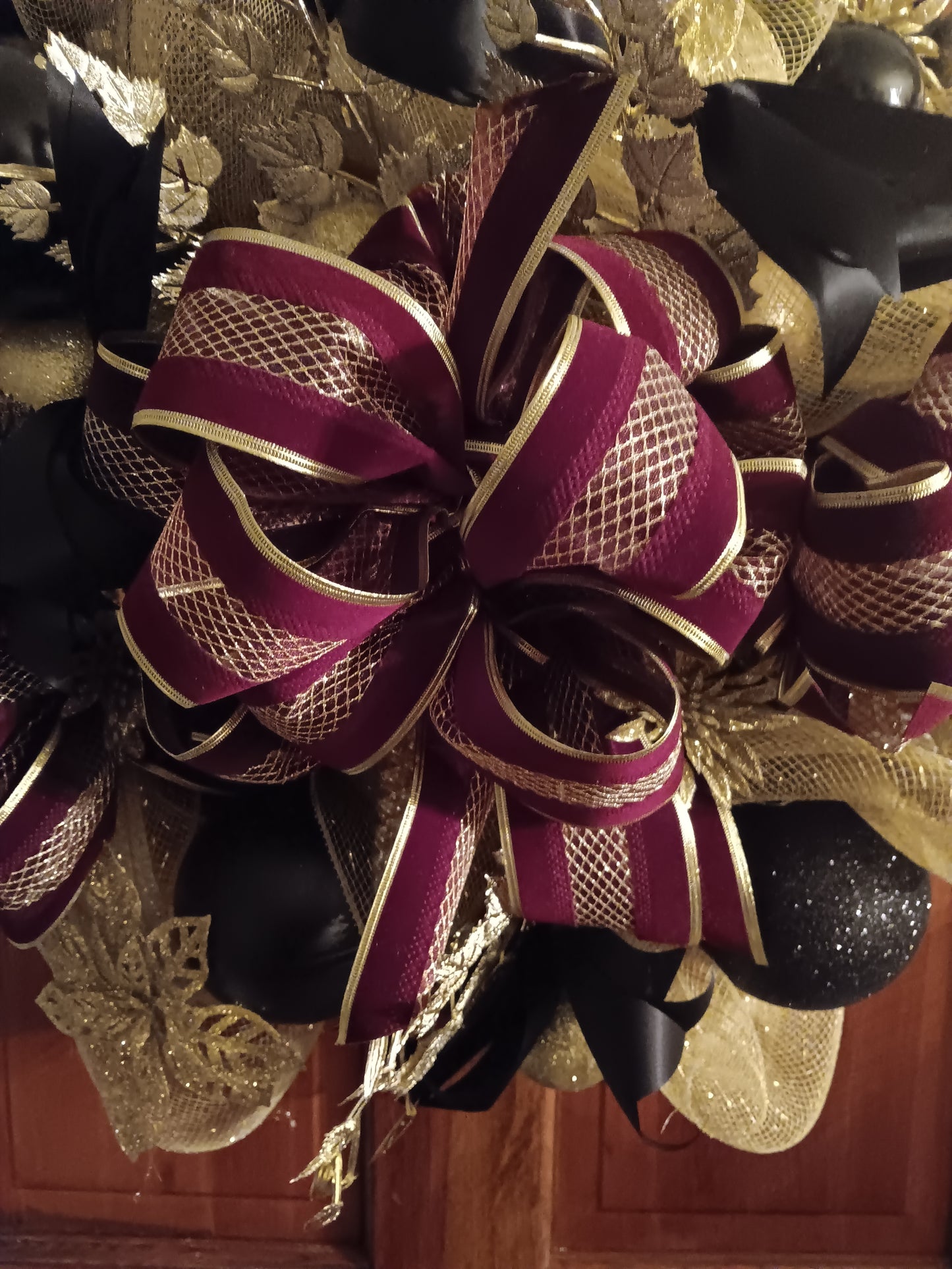 Handmade Wreath- Burgundy, Gold, Black