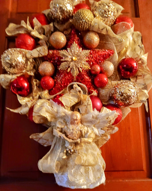 Handmade Wreath- Angel, Red and Gold
