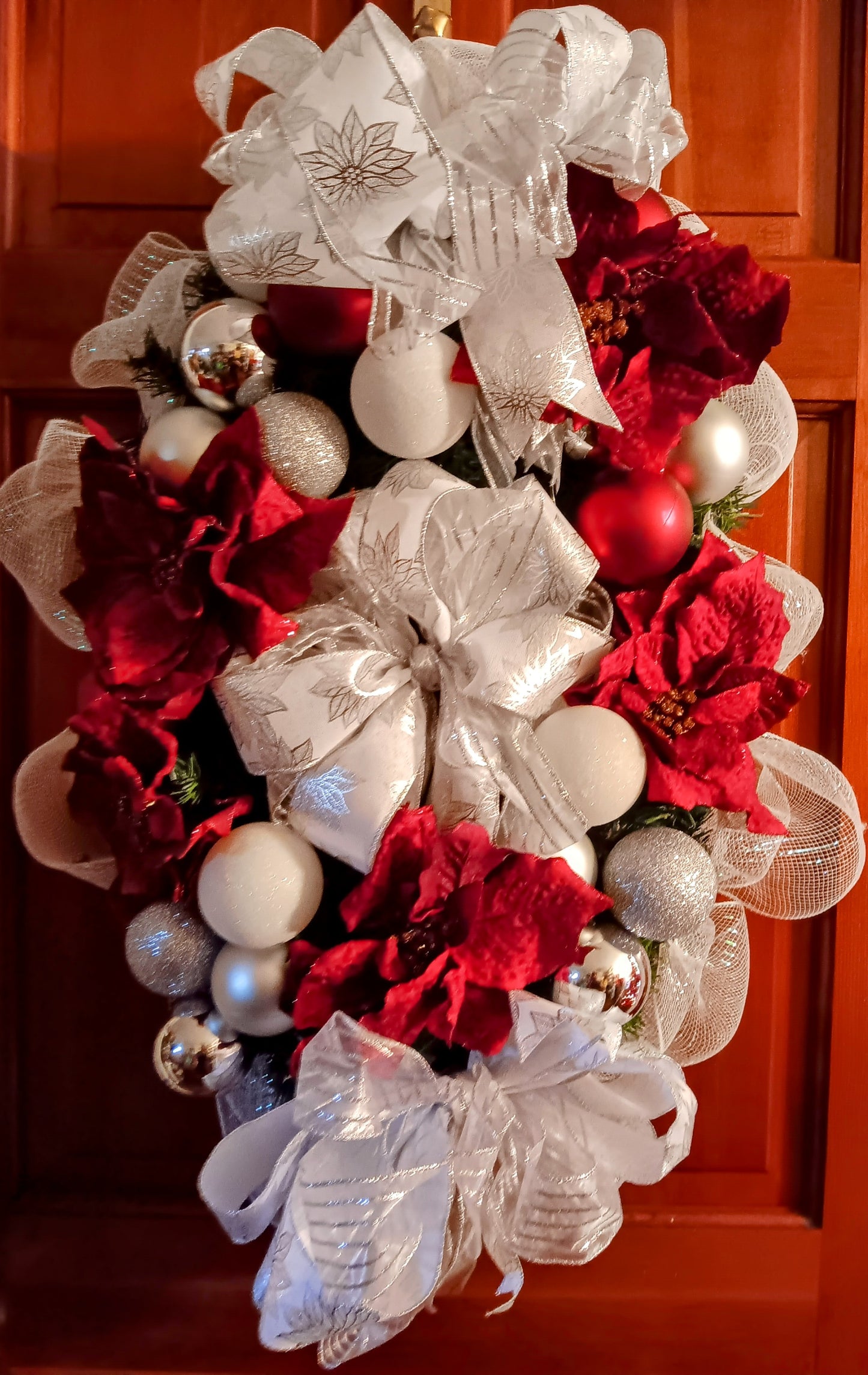 Handmade Wreath- Red, Silver, White