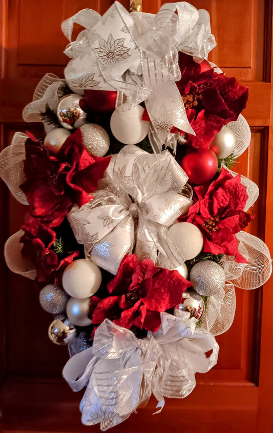 Handmade Wreath- Red, Silver, White