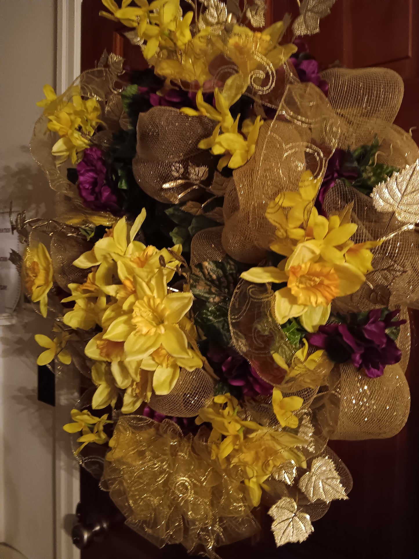 SOLD- One of a kind Handmade Wreath- Yellow, Gold, Purple