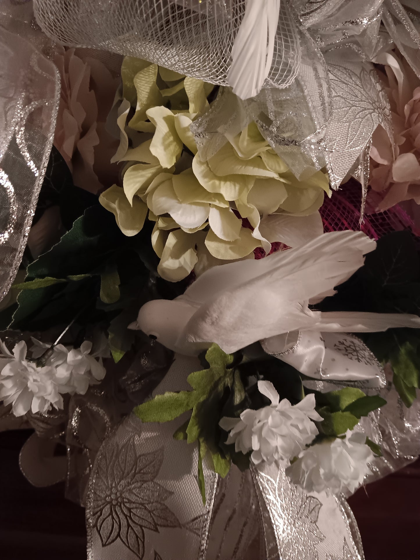 SOLD- One of a kind Handmade Wreath- White, Silver, Yellow